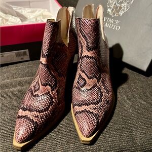 Vince Camuto Pink & Black Snake Ankle Booties